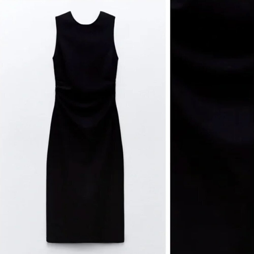 Zara Black Draped Side Fitted Midi Dress. Size M. NEW WITH TAG! - Picture 5 of 6